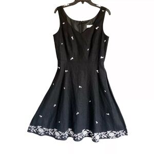 Dressbarn Black Floral Embroidered Linen Blend Sleeveless Dress